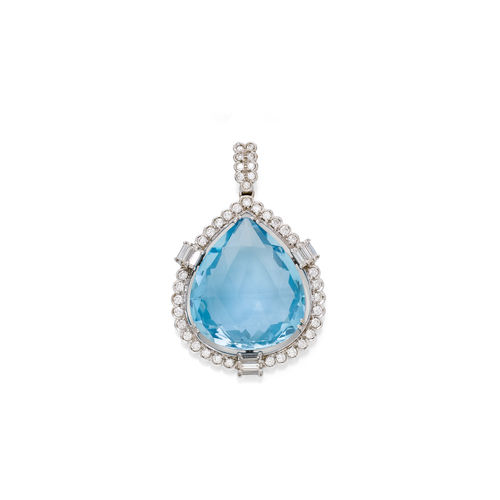 TOPAZ AND DIAMOND PENDANT AND NECKLACE.