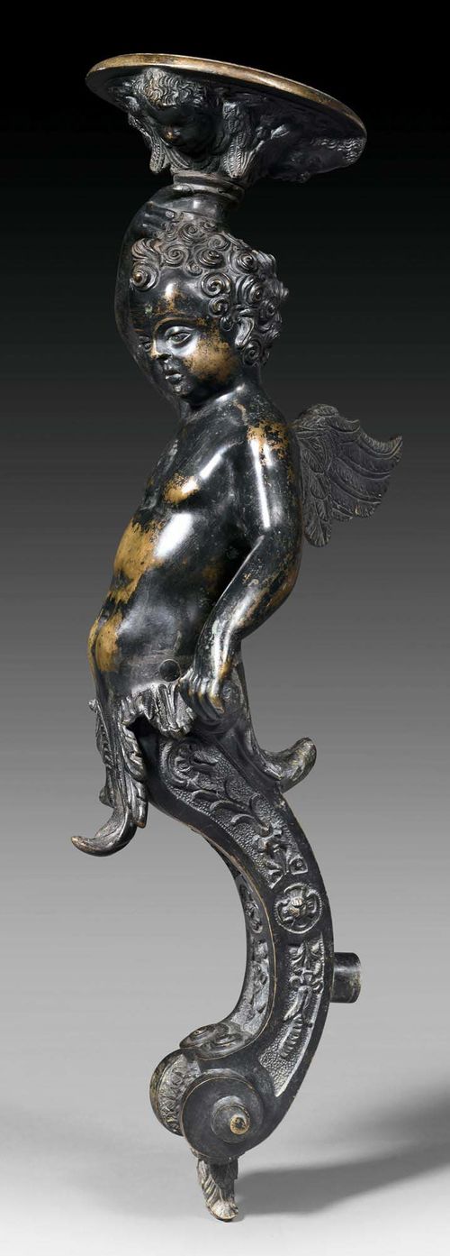 ANGEL HERMA AS APPLIQUE,Renaissance, attributed to N. ROCCATAGLIATA (Niccolo Roccatagliata, circa 1570-1636), Venice, circa 1600. Dark patinated bronze. H 59 cm.