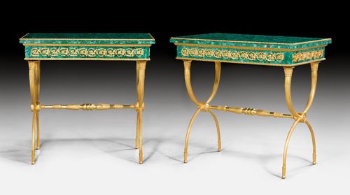 PAIR OF SIDE TABLES WITH MALACHITE,