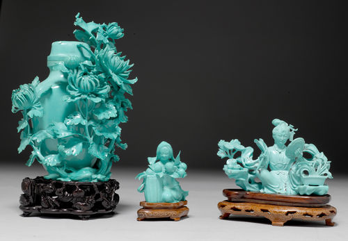THREE SCULPTURES OF TURQUOISE-COLOURED MATERIAL.