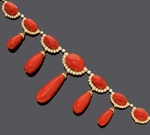 CORAL AND DIAMOND NECKLACE.