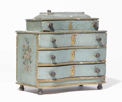 PAINTED MODEL OF A CHEST OF DRAWERS.