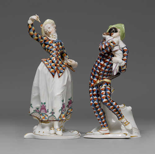 TWO COMMEDIA DELL'ARTE FIGURES 'MEZZETINO' AND 'LALAGE'.