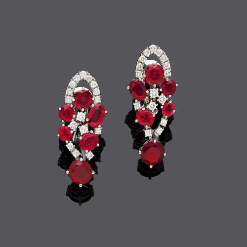 SPINEL AND DIAMOND EARCLIPS.