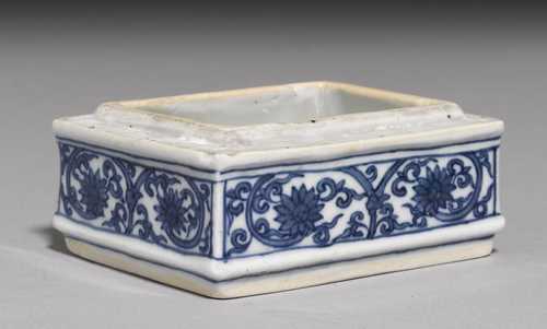 A SMALL BLUE AND WHITE BOX, WANLI SIX-CHARACTER MARK AND OF THE PERIOD.