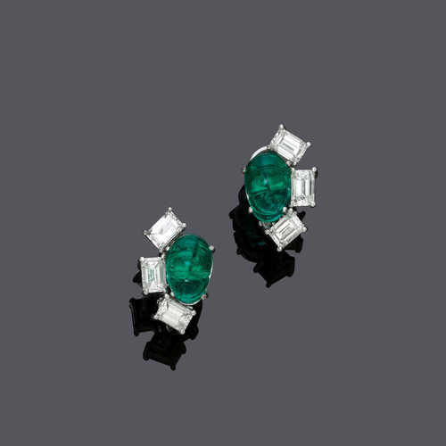 EMERALD AND DIAMOND EARCLIPS, BY BINDER.