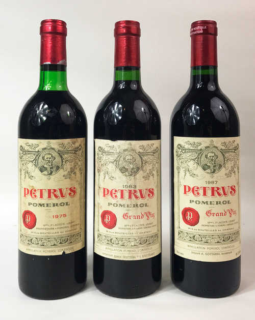 1 bt Pomerol Petrus Grand Vin 0.75 L 1975; 1 bt Pomerol Petrus Grand Vin 0.75 L 1983; 1 bt Pomerol Petrus Grand Vin 0.75 L 1987