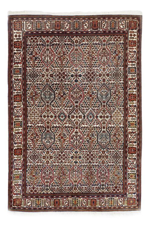 DSCHOSCHAGHAN old.White ground, patterned throughout with stylized plant motifs, white border, 220x315 cm.