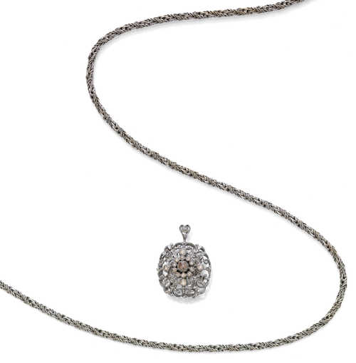 GOLD AND DIAMOND PENDANT WITH NECKLACE AND BRACELET, ca. 1960.