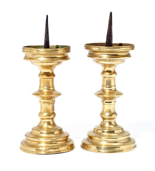 PAIR OF SMALL PRICKET CANDLESTICKS,