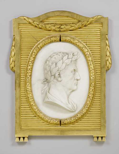 OVAL MARBLE RELIEF FEATURING THE BUST OF AN EMPEROR,