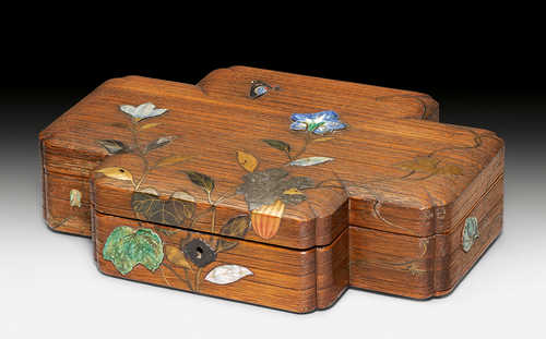 A WOODEN BOX WITH RINPA STYLE MORNING GLORY (ASAGAO).