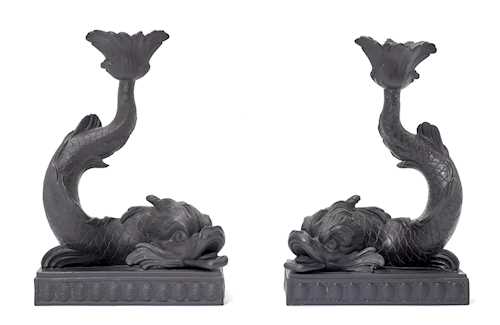 PAIR OF DOLPHIN-SHAPED CANDLESTICKS,