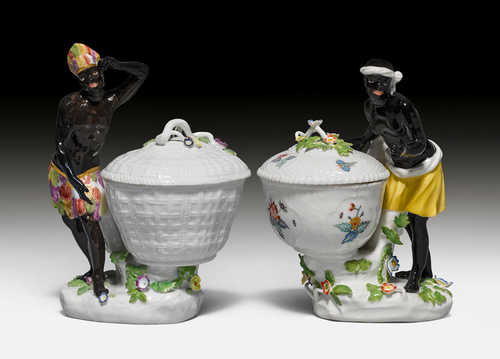 TWO MOORS WITH CONFECTIONARY BOWLS,