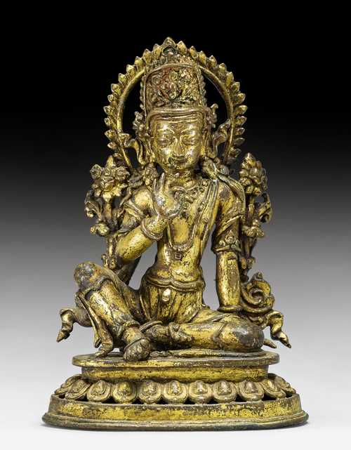 A GILT COPPER ALLOY FIGURE OF INDRA.