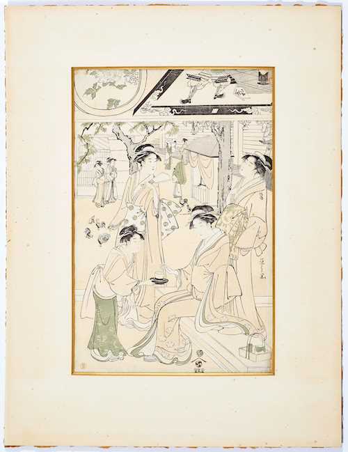 HOSODA (CHOBUNSAI) EISHI (1756-1829): TWO COLOUR WOODBLOCK PRINTS.