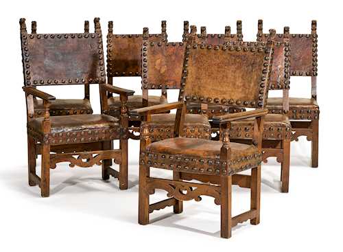 A SET OF SIX CHAIRS AND TWO ARMCHAIRS
