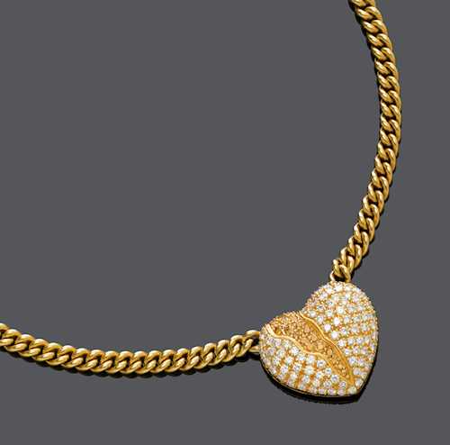 DIAMOND AND GOLD NECKLACE. Yellow gold 750, 59g.