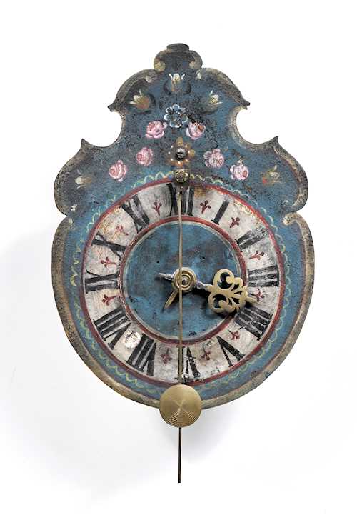 SMALL IRON CLOCK WITH FRONT PENDULUM AND ALARM