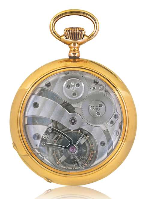 Rare, fine pocket watch with anchor tourbillon, unsigned.