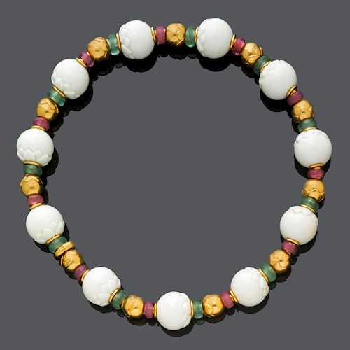 PORCELAIN, TOURMALINE AND GOLD NECKLACE, BY BULGARI.