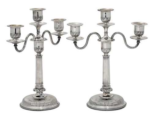 A PAIR OF SILVER CANDELABRA