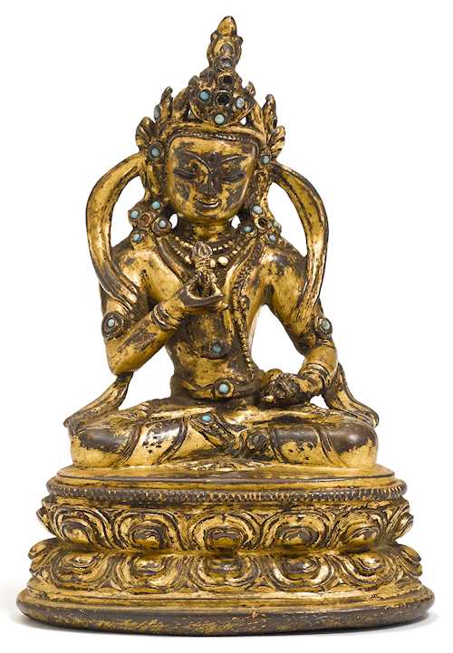 小型合金铜鎏金金剛薩捶佛像。