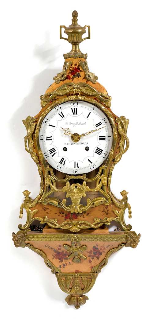 PAINTED CLOCK ON PLINTH, WITH ALARM
