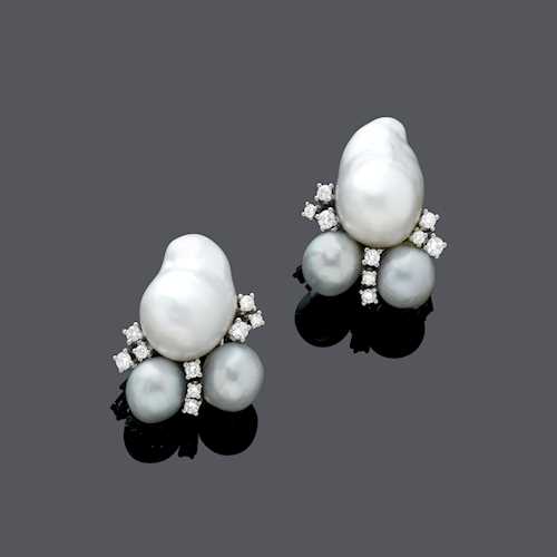 PEARL AND DIAMOND EARCLIPS, BY BINDER.