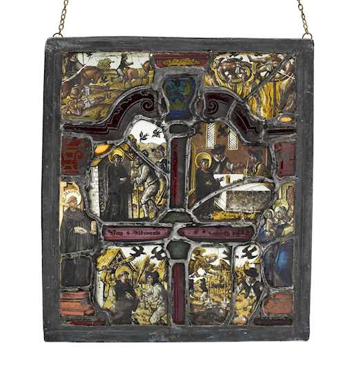 PICTORIAL PANEL DEPICTING SCENES FROM THE LEGEND OF SAINT MEINRAD