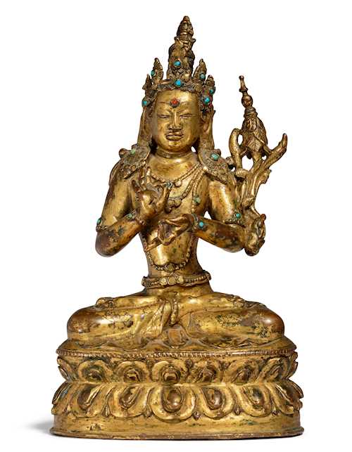 銅鎏金彌勒佛坐像。