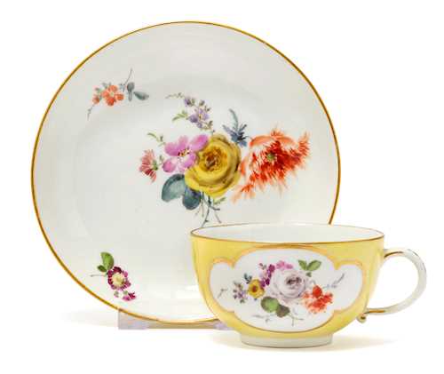 TEA CUP AND SAUCER, WITH A YELLOW GROUND