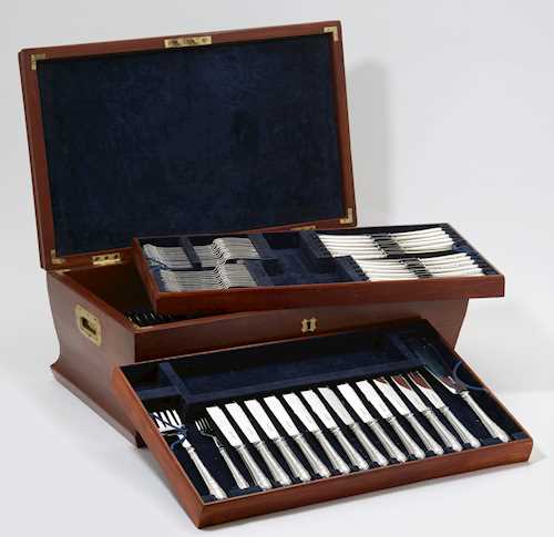 EXTENSIVE CUTLERY SET FOR 12 PERSONS, IN A WOODEN CABINET