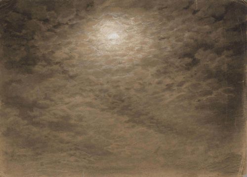 SWISS, 1ST HALF OF THE  19TH CENTURY Sky study. Black and white chalk. On brownish paper. 25.2 x 25 cm.