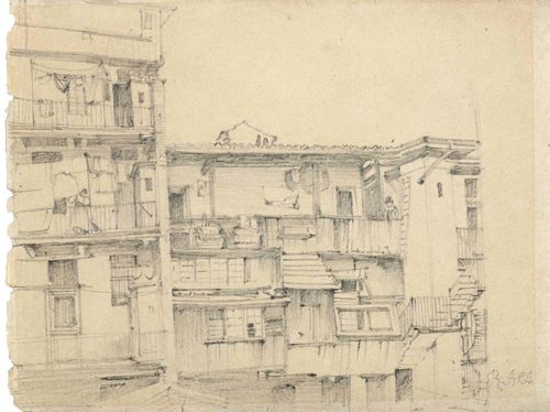 ALT, RUDOLF VON (1812 Vienna 1905) Study of house facades. Pencil. Signed lower right in pencil: R.Alt. 14.5 x 18.9 cm.