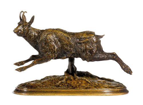 CHAMOIS SAUTANT N°1.Bronze finished in a reddish/brown patina and signed PJ MÊNE 1850. Workshop of P.J. Mêne (1850-1879). 33x14x22 cm.