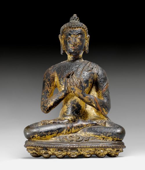銅合金佈道像。西藏，11/12 世紀，高度 11.8 釐米，後漆燙金可能來自泰國。