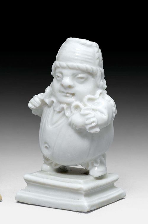 RARE CALLOT DWARF, Florence, Doccia, ca. 1750-1760. Unpainted. As an actor of the Italian-style comedy. After a design ' Varie Figure Gobbi de Jacopo Callot, fatto in Firenza l'anno 1616', by Jacques Callot (1592–1635). No marks. H 6.7 cm. Provenance: - Acquired in 1968 from the Art Dealership Ars Domi, Zurich. - Private collection, Zurich.