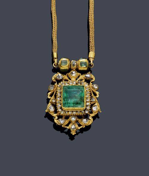 Kite green emerald necklace solid 14k 18k yellow gold vintage unique P –  WILLWORK JEWELRY