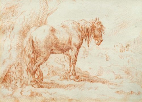 VOOGD, HENDRIK (Amsterdam 1768 - 1839 Rome) A horse standing under a tree. Red chalk. On laid paper with fragment of a watermark (Haewood 1333). 20 x 27 cm. Framed.