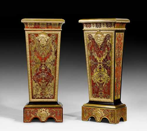 PAIR OF IMPORTANT PEDESTALS WITH BOULLE MARQUETRY,