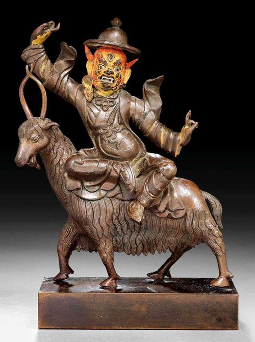 DAMCAN.Tibet, ca. 18th century  H 20 cm. Ungilded copper alloy, the head cold painted.