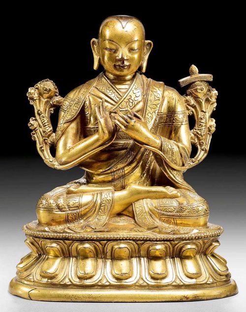 HIGH RANKING MONK.Sino-Tibetan, 18th century  H 15.5 cm. Gilt copper alloy. Acquired Nov 1986, Galerie Koller