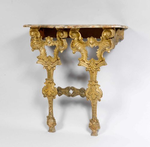 CONSOLE, Baroque style, Italy, made from older elements. Marbled top. 78x36x86 cm.
