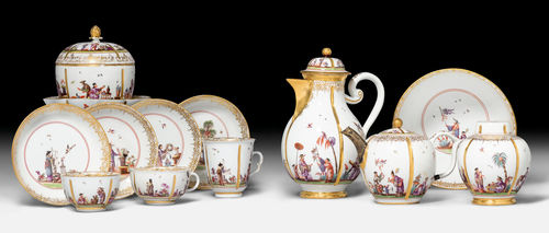 TEA AND COFFEE SERVICE WITH CHINOISERIE DECORATION.