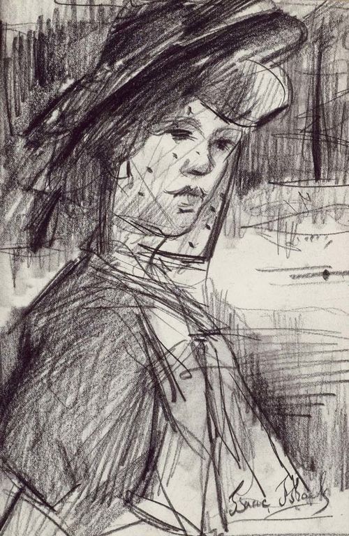 ISRAËLS, ISAAC (1865 Amsterdam 1934). Young woman with hat. Charcoal drawing. 29 x 19 cm (image). Signed lower right: Isaac Israels. Framed. - Good condition.