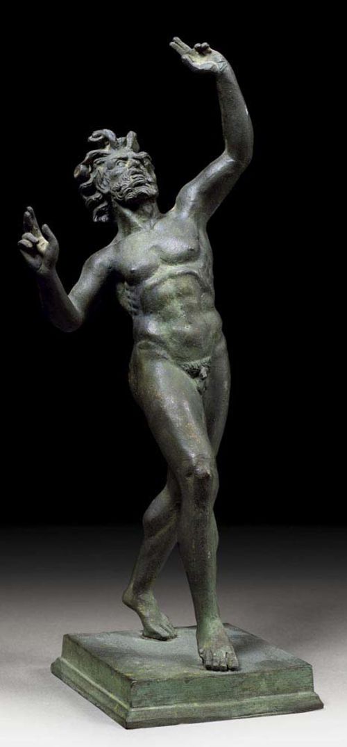 SCULPTURE OF A FAUN,after the antique, probably  Italy, 19th century Bronze with green patina.  H 33 cm. Provenance: Swiss private collection.