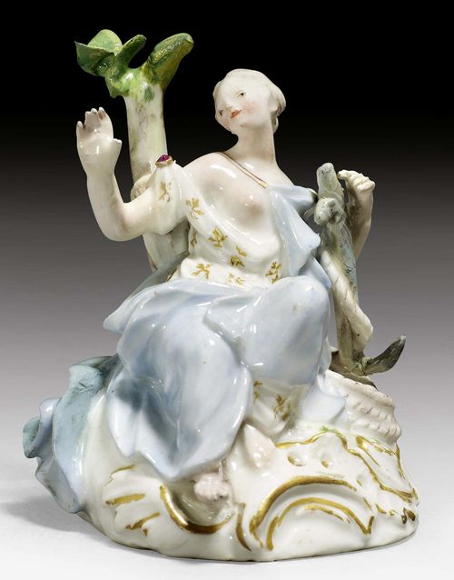 ALLEGORICAL FIGURE OF HOPE, MEISSEN, MID 18TH CENTURY.Without mark. H 7.8cm. Restored.