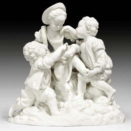 CHILDREN GROUP, FRANKENTHAL, MODEL JOHANN PETER MELCHIOR, CIRCA 1785-90.Unpainted. Without mark. H 15cm.