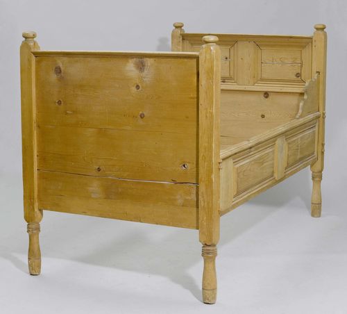 A PINE BED, Grisons, dated 1753. W 115, L 119, H 141 cm. Extended.
